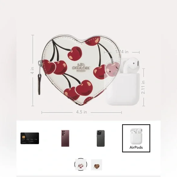 Coach NWT Heart Coin Case With Cherry Print - Picture 7 of 12